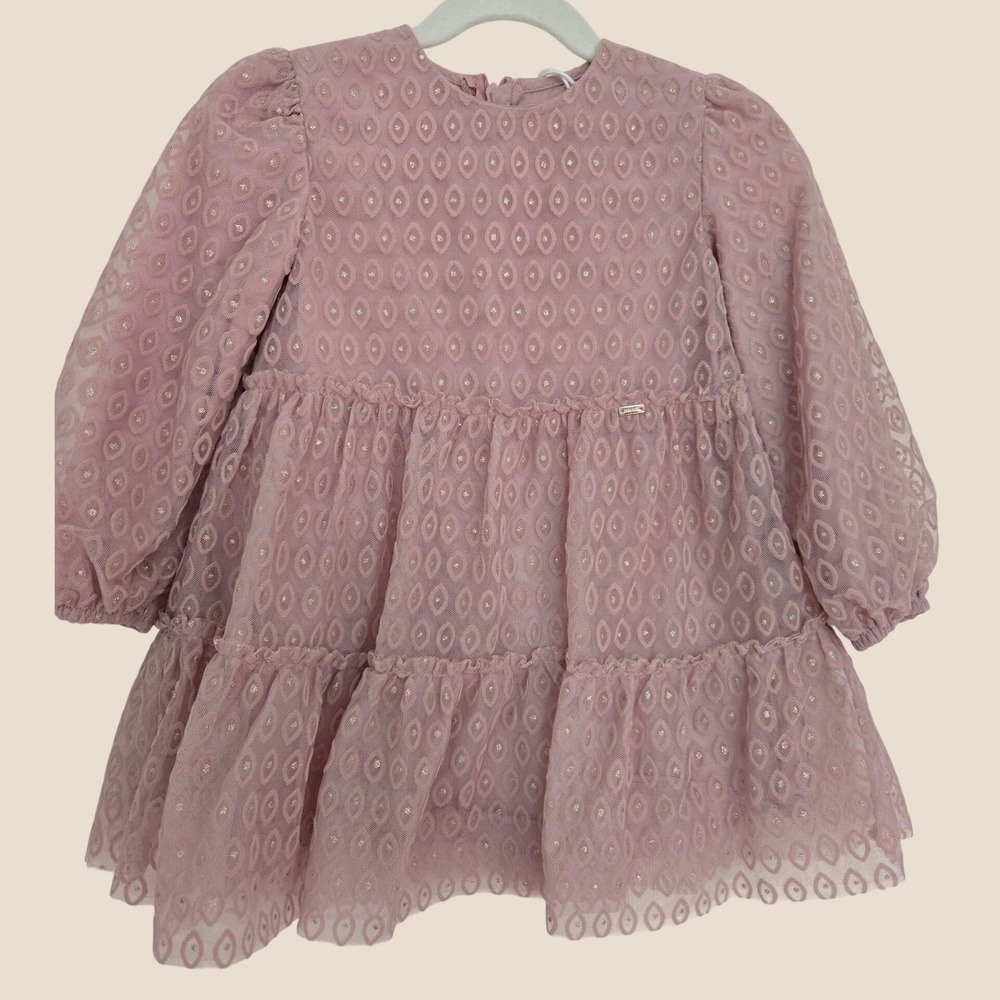 Mayoral Toddler Girls Mauve Pink Glitter Eyelet Tiered Mesh Party Dress Size 3